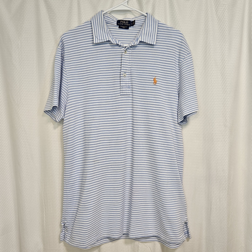 Polo Ralph Lauren Featherweight Mesh Polo Shirt Men’s L Blue White Stripe